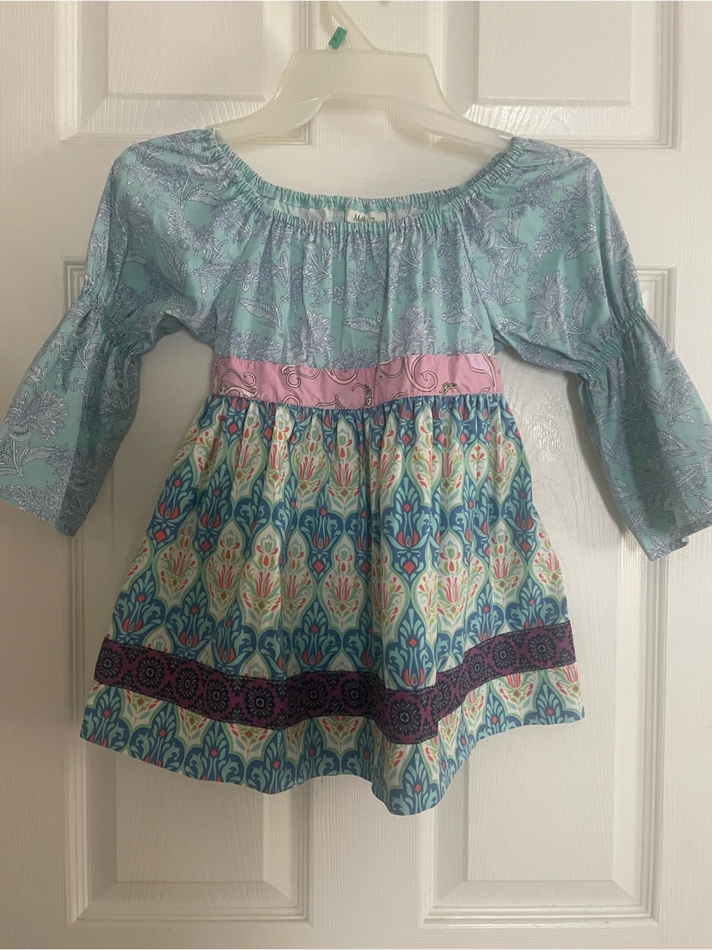 Matilda Jane Aqua, Pink & Blue Patterned Girls Peasant Top
